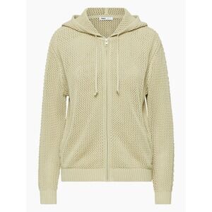 Aritzia TNA Cotton Mesh Knit Zip Up Beige Tunnel Hoodie Cardigan Sweater Size XS